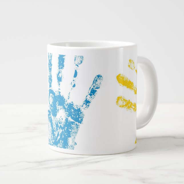 Kids Handprints in Paint Large Coffee Mug (Front Right)