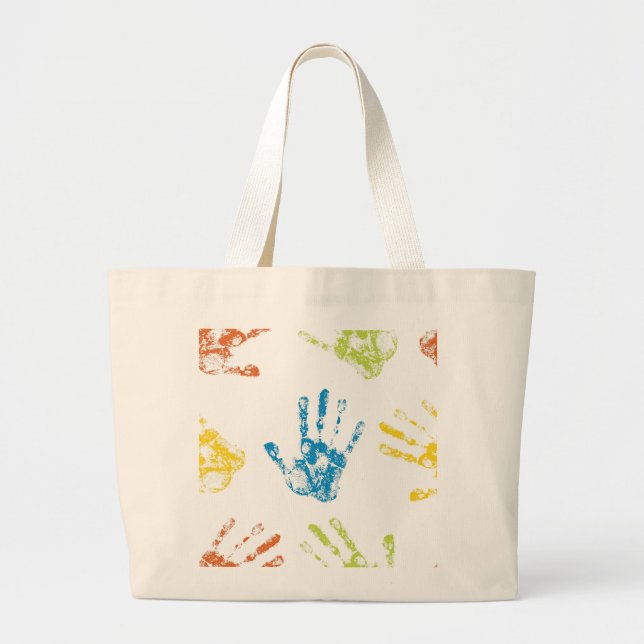 Kids Handprints in Paint Large Tote Bag (Front)