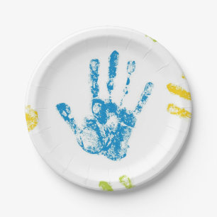 Kids Handprints in Paint Paper Plate