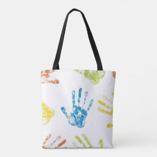 Kids Handprints in Paint Tote Bag