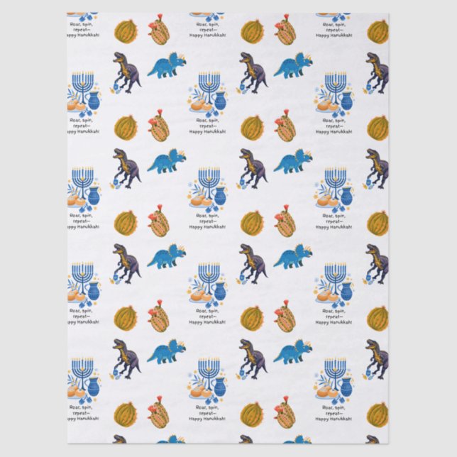 Kids Hanukkah tissue Paper – Dinosaurs dreidel (Front)