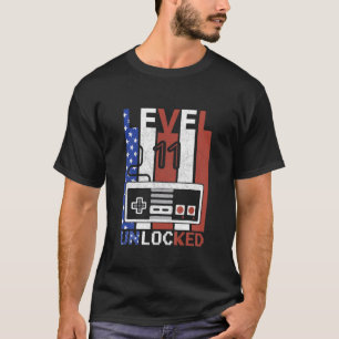 Kids Happy 11Th Birthday Level 11 Unlocked America T-Shirt