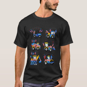 Kids Happy 4th Of July Crane Truck Construction To T-Shirt