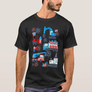 Kids Happy 4th Of July Crane Truck Construction To T-Shirt