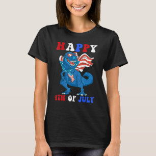 Kids Happy 4th Of July Dinosaur Girls Boys America T-Shirt