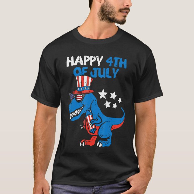 Kids Happy 4th Of July Rex Dino Dinosaur Baby Todd T-Shirt (Front)