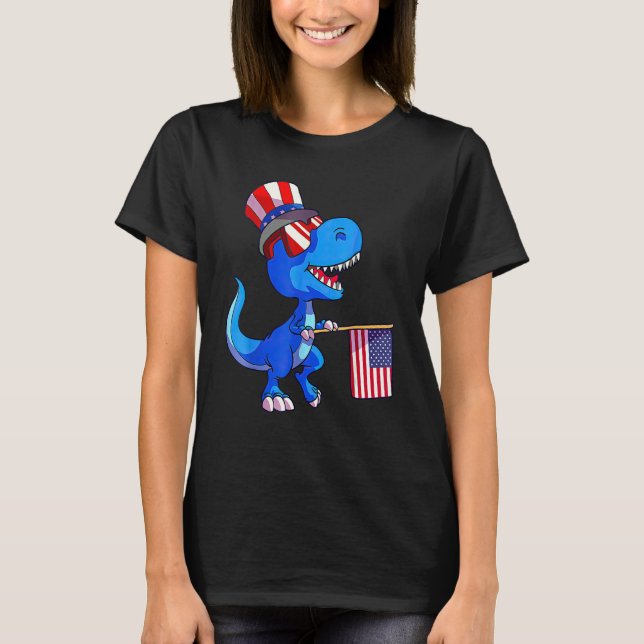 Kids Happy 4th Of July Rex Dino Dinosaur Baby Todd T-Shirt (Front)