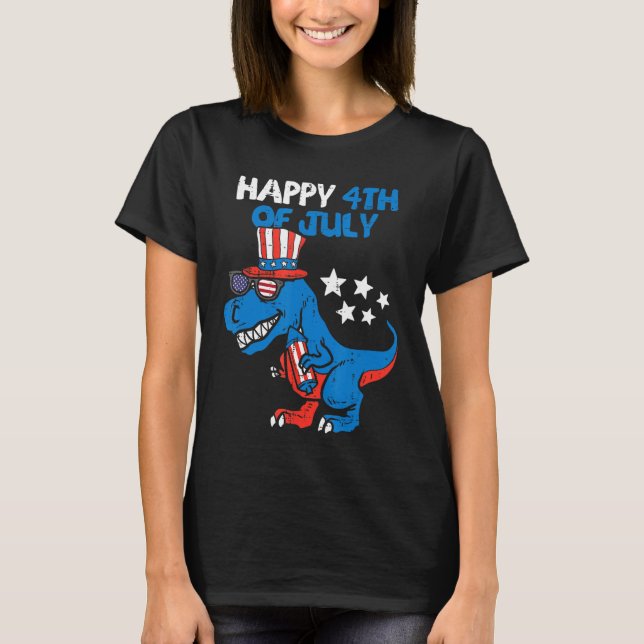 Kids Happy 4th Of July Rex Dino Dinosaur Baby Todd T-Shirt (Front)