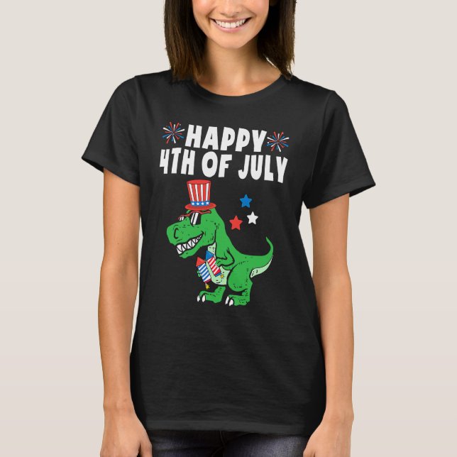 Kids Happy 4th Of July Trex For Toddler Boys Dinos T-Shirt (Front)