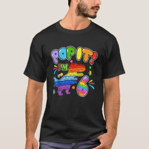 Kids Happy 6th Pop It Birthday Boy Dinosaur T Rex T-Shirt