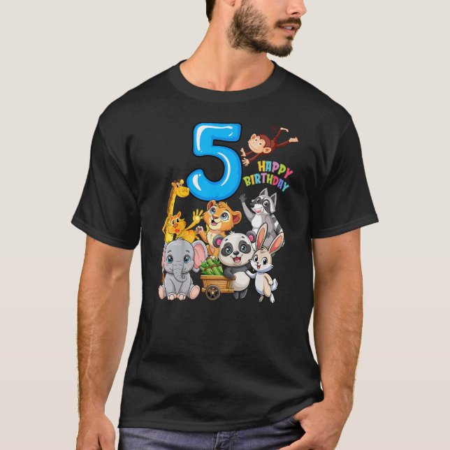 Kids Happy Birthday 5 Zoo Animal 5 Years Old 5th B T-Shirt (Front)