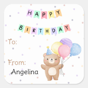 Kid's Happy Birthday Bear Gift Label   Sticker