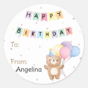 Kid's Happy Birthday Bear Gift Label Tag
