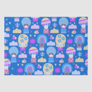 Kids Happy Birthday Blue Pink with Cute Animals Tissue Paper