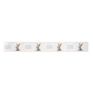 Kids Happy Birthday Cute Bunny Custom Satin Ribbon