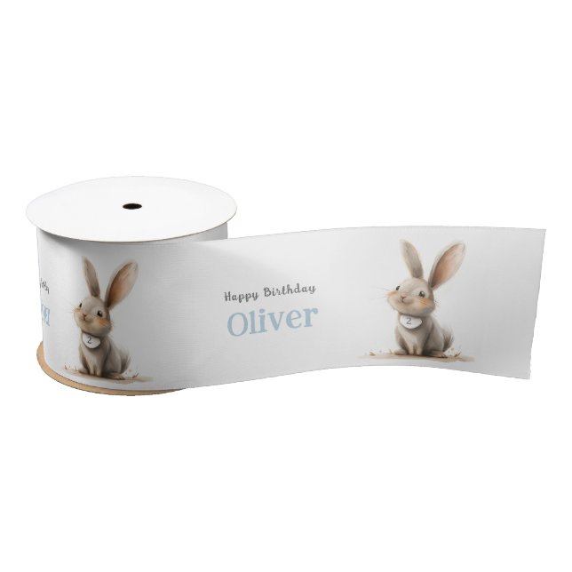 Kids Happy Birthday Cute Bunny Name Satin Ribbon (Spool)