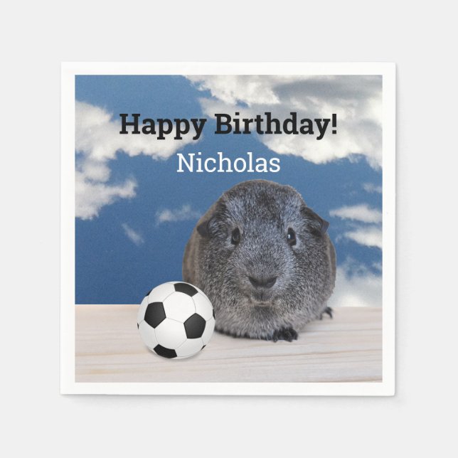 Kids Happy Birthday Guinea Pig Soccer Ball Napkin (Front)