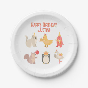 Kids Happy Birthday Party Animals Boys Safari  Paper Plate