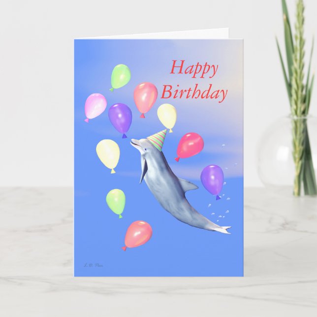 Kids Happy Birthday Party Dolphin Card (Front)