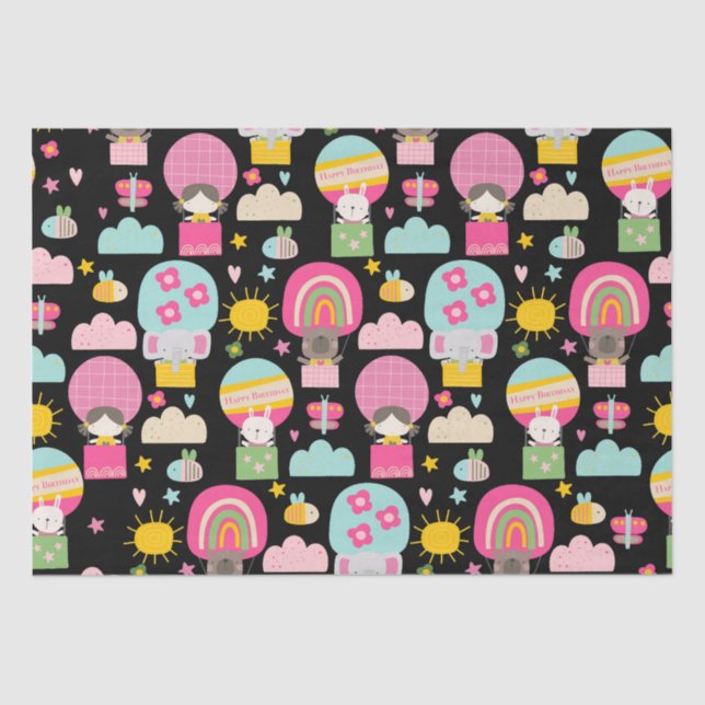 Kids Happy Birthday Pastel Colours Cute Animals Tissue Paper (Front)