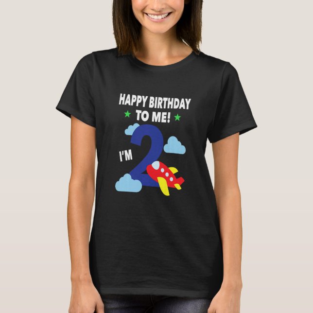 Kids Happy Birthday To Me Age 2 Two Aeroplane Part T-Shirt (Front)