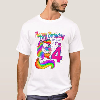 Kids Happy Birthday To Me I'm 4 Years Old Unicorn T-Shirt