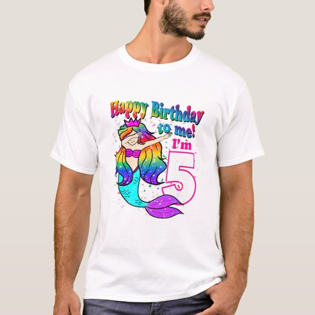 Kids Happy Birthday To Me! I'm 5 Years Old Mermaid T-Shirt (Front)