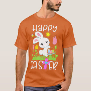 Kids HAPPY EASTER Bunny Egg Basket Honeybee Flower T-Shirt