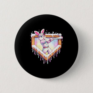 Kids happy easter bunny playing baseball boy ice 6 cm round badge