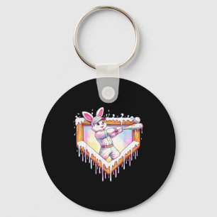 Kids happy easter bunny playing baseball boy ice key ring
