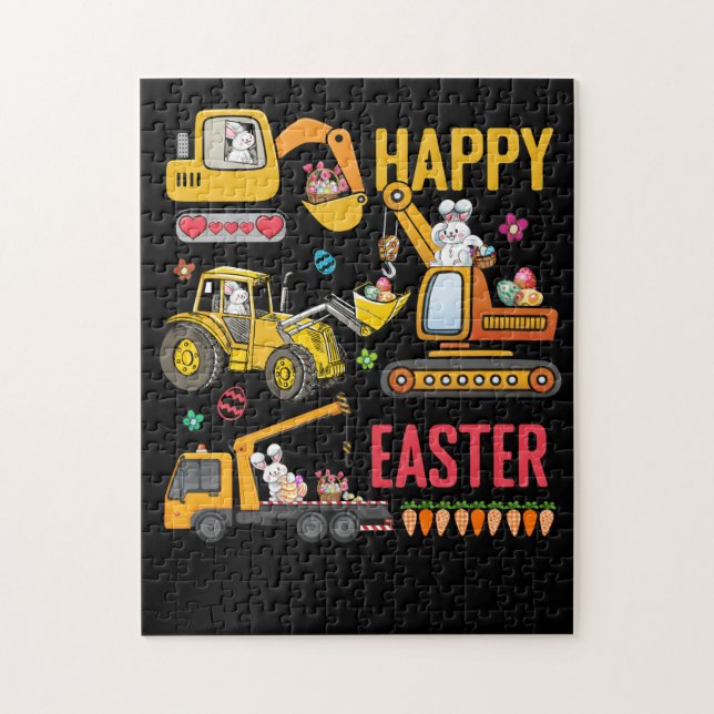 Kids Happy Easter Construction Crane Truck Boys Jigsaw Puzzle (Vertical)