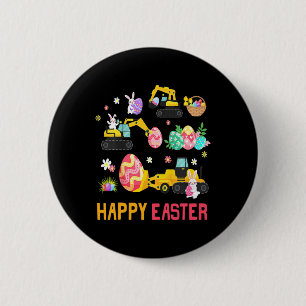 Kids Happy Easter Construction Crane Truck Boys To 6 Cm Round Badge
