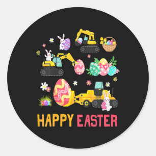 Kids Happy Easter Construction Crane Truck Boys To Classic Round Sticker