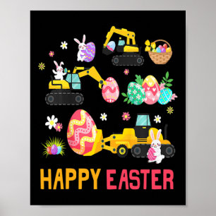 Kids Happy Easter Construction Crane Truck Boys To Poster