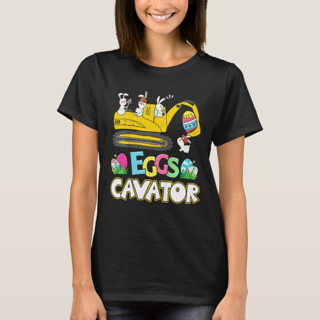 Kids Happy Easter Construction Crane Truck Bunny E T-Shirt (Front)