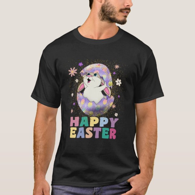 Kids Happy Easter Cute Rabbit Bunny Ear Easter Egg T-Shirt (Front)