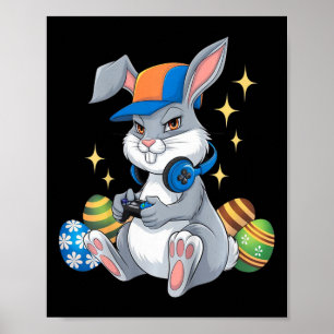 Kids Happy Easter Day Video Game Bunny Eggs Gaming Poster