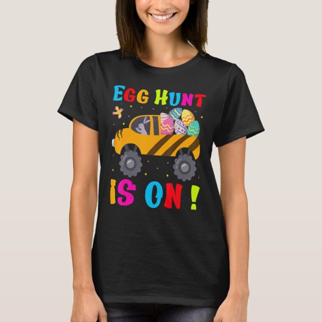 Kids Happy Easter Egg Hunt Is On With Bunny Ears T-Shirt (Front)