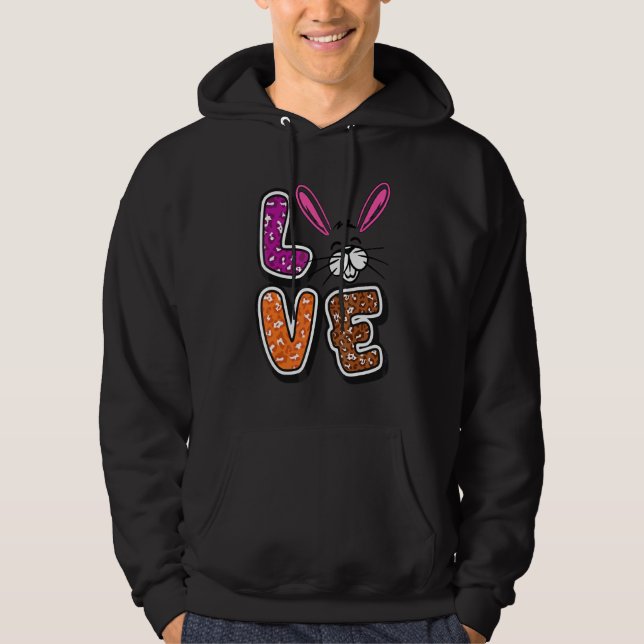 Kids Happy Easter Love Leopard Bunny Ears Funny Eg Hoodie (Front)