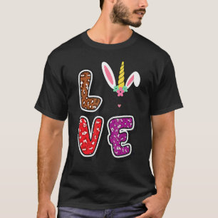 Kids Happy Easter Love Leopard Bunny Ears Funny Eg T-Shirt