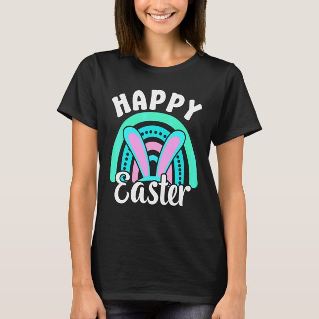 Kids Happy Easter Rainbow Bunny Ears Funny Egg Boy T-Shirt (Front)