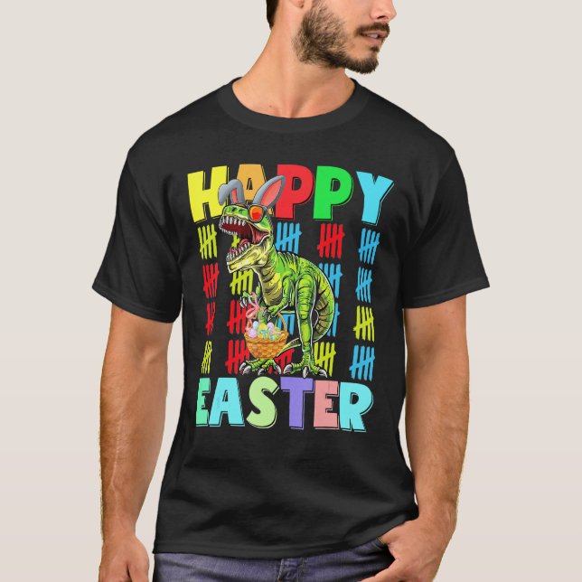 Kids Happy Easter T Rex Dino With Bunny Ears Egg 3 T-Shirt (Front)