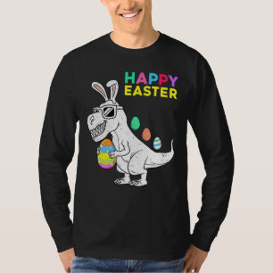 Kids Happy Easter T Rex Dino With Bunny Ears Egg B T-Shirt