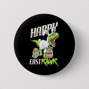 Kids Happy Eastrawr Cute Trex Dinosaur Easter Bunn 6 Cm Round Badge