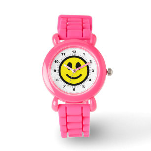 Kid's Happy face Pink Glitter Strap Watch