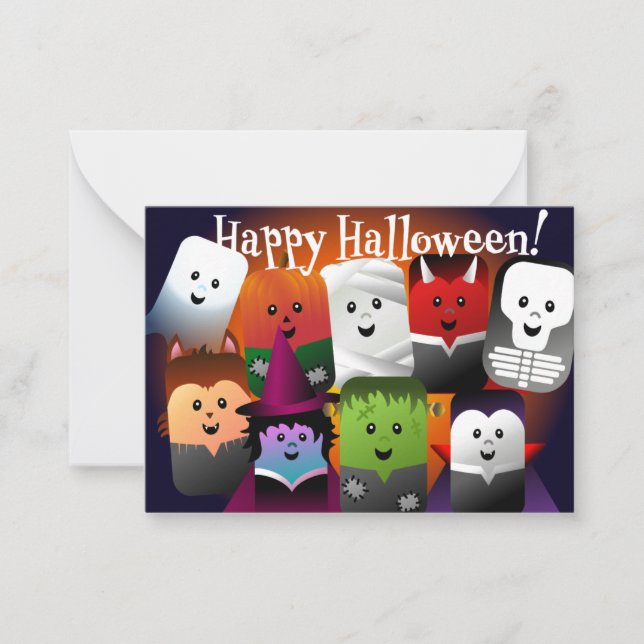 Kids Happy Halloween Cute Cartoon Monsters Card (Front)