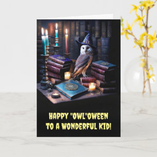 Kids Happy Halloween Magical Owl and Books Candles Card