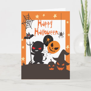 Kids Happy Halloween Orange Black Card