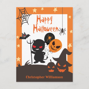 Kids Happy Halloween Orange Black Postcard