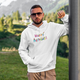 Kids Happy Holidays Stick Figure Typography Hoodie